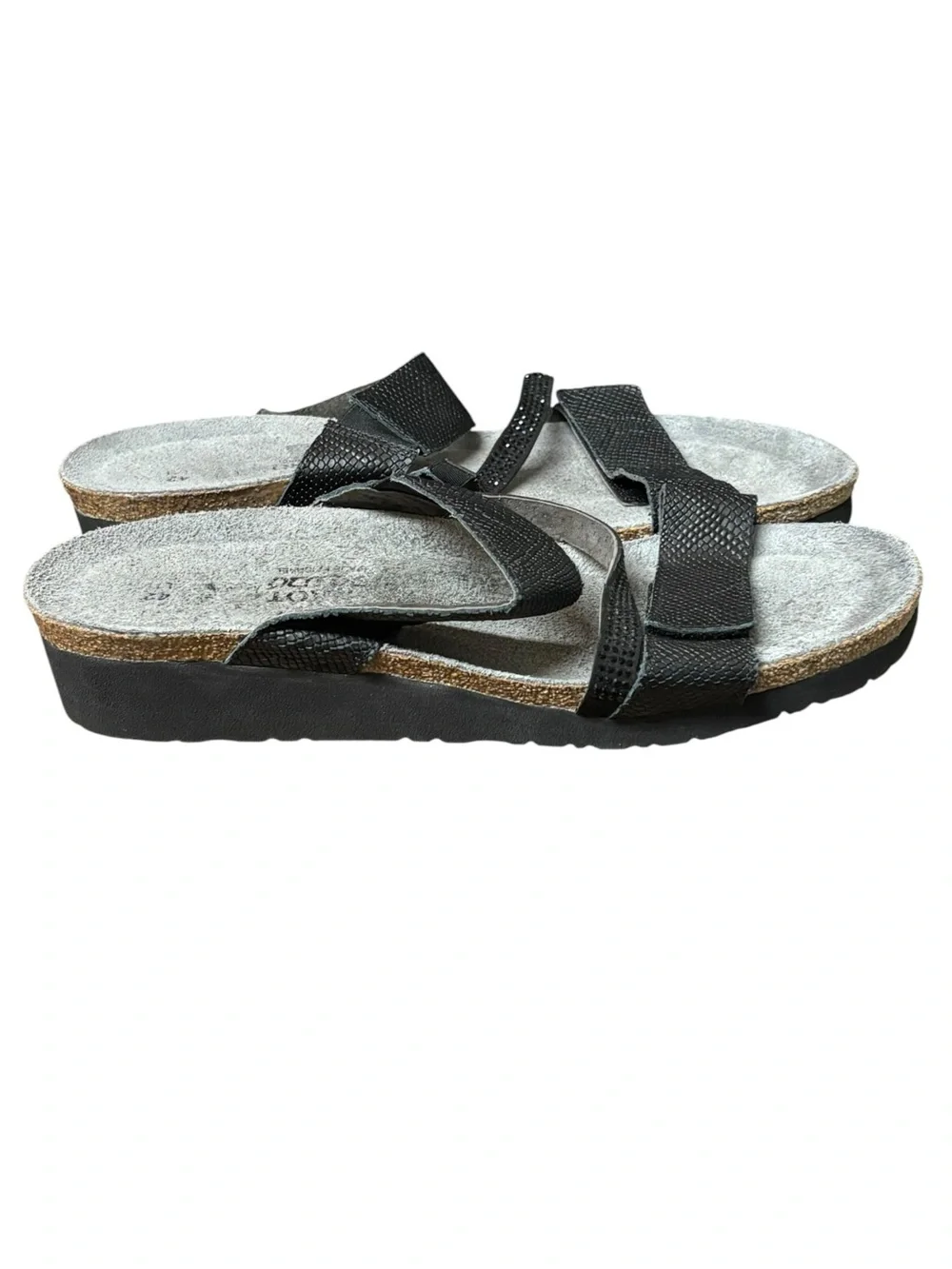 Naot Women's Black Snake Print Leather Wedge Slide Sandals Size‎ 11